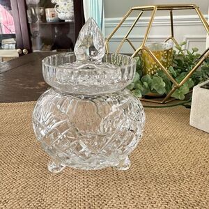 Footed Jam Jelly‎ Glass Crystal Clear Bowl With Lid Wheat Cut Glass Pattern VTG